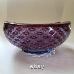 Vintage Murano Barbini Purple Blue Gold Fleck Bowl Ashtray Controlled Bubbles