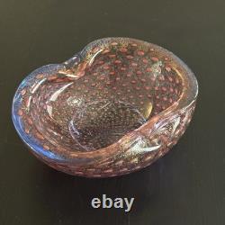 Vintage Murano Barbini Purple Blue Gold Fleck Bowl Ashtray Controlled Bubbles