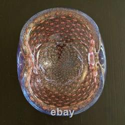 Vintage Murano Barbini Purple Blue Gold Fleck Bowl Ashtray Controlled Bubbles