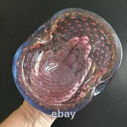 Vintage Murano Barbini Purple Blue Gold Fleck Bowl Ashtray Controlled Bubbles