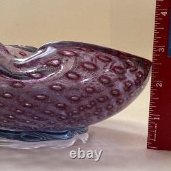 Vintage Murano Barbini Purple Blue Gold Fleck Bowl Ashtray Controlled Bubbles