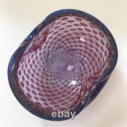 Vintage Murano Barbini Purple Blue Gold Fleck Bowl Ashtray Controlled Bubbles