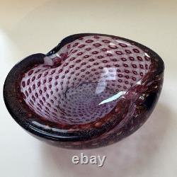 Vintage Murano Barbini Purple Blue Gold Fleck Bowl Ashtray Controlled Bubbles