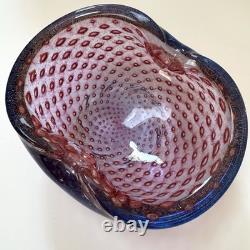 Vintage Murano Barbini Purple Blue Gold Fleck Bowl Ashtray Controlled Bubbles