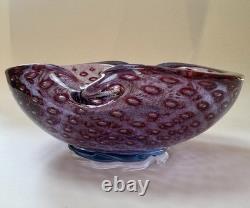 Vintage Murano Barbini Purple Blue Gold Fleck Bowl Ashtray Controlled Bubbles