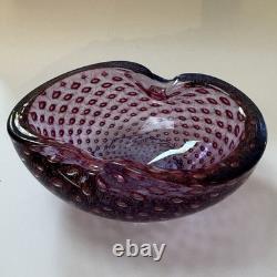 Vintage Murano Barbini Purple Blue Gold Fleck Bowl Ashtray Controlled Bubbles