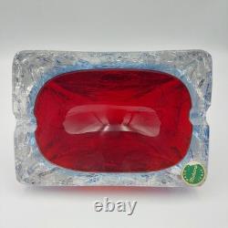 Vintage Murano Barbini Sommerso Cut Glass Cracked Ice Ashtray STUNNING