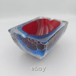 Vintage Murano Barbini Sommerso Cut Glass Cracked Ice Ashtray STUNNING