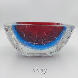 Vintage Murano Barbini Sommerso Cut Glass Cracked Ice Ashtray STUNNING