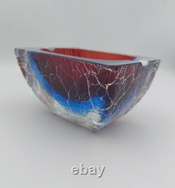Vintage Murano Barbini Sommerso Cut Glass Cracked Ice Ashtray STUNNING