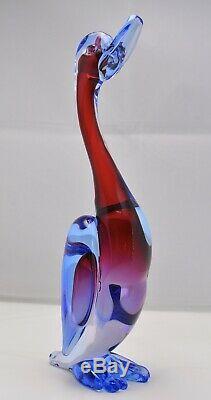 Vintage Murano Barbini Sommerso Glass Duck Bird Sculpture Italy