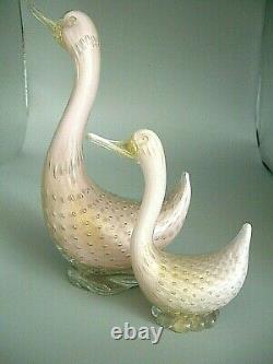 Vintage Murano Barbini pink lattimo gold powder bullicante glass duck sculpture