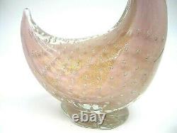 Vintage Murano Barbini pink lattimo gold powder bullicante glass duck sculpture