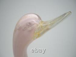 Vintage Murano Barbini pink lattimo gold powder bullicante glass duck sculpture