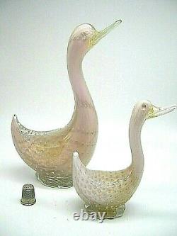 Vintage Murano Barbini pink lattimo gold powder bullicante glass duck sculpture