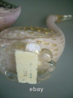 Vintage Murano Barbini pink lattimo gold powder bullicante glass duck sculpture