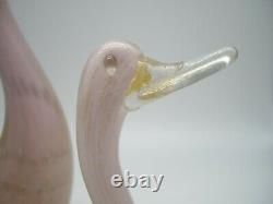 Vintage Murano Barbini pink lattimo gold powder bullicante glass duck sculpture