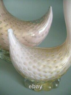 Vintage Murano Barbini pink lattimo gold powder bullicante glass duck sculpture