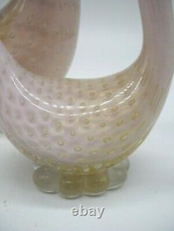 Vintage Murano Barbini pink lattimo gold powder bullicante glass duck sculpture