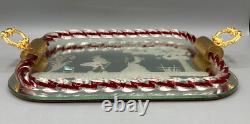 Vintage Murano Barovier Style Vanity Tray Etched Mirror Twisted Glass Rope Rim