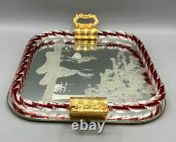 Vintage Murano Barovier Style Vanity Tray Etched Mirror Twisted Glass Rope Rim