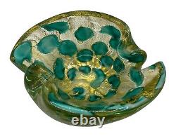 Vintage Murano Barovier & Toso Glass Bowl Ashtray Aqua Blue Macchia Gold Flecks