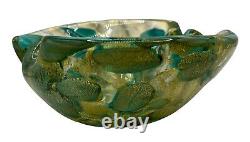Vintage Murano Barovier & Toso Glass Bowl Ashtray Aqua Blue Macchia Gold Flecks
