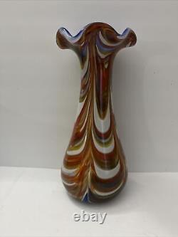 Vintage Murano Biot Glass Multicolor French Vase signed Z D Biot France 12