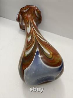 Vintage Murano Biot Glass Multicolor French Vase signed Z D Biot France 12