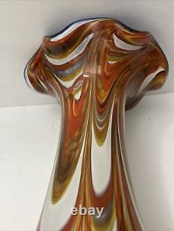 Vintage Murano Biot Glass Multicolor French Vase signed Z D Biot France 12