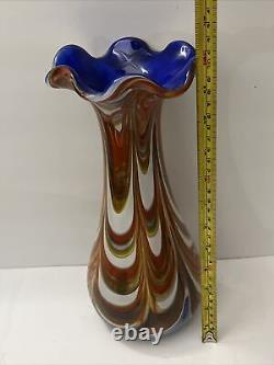 Vintage Murano Biot Glass Multicolor French Vase signed Z D Biot France 12