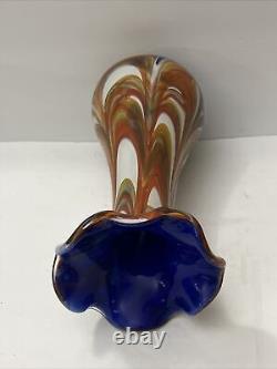 Vintage Murano Biot Glass Multicolor French Vase signed Z D Biot France 12