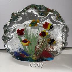 Vintage Murano Blown Glass 6 Fish Aquarium Half Moon Paperweight Art Rare READ
