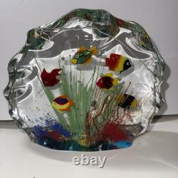 Vintage Murano Blown Glass 6 Fish Aquarium Half Moon Paperweight Art Rare READ