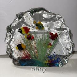 Vintage Murano Blown Glass 6 Fish Aquarium Half Moon Paperweight Art Rare READ