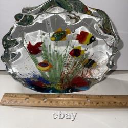 Vintage Murano Blown Glass 6 Fish Aquarium Half Moon Paperweight Art Rare READ