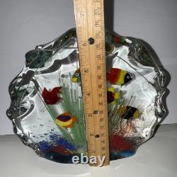 Vintage Murano Blown Glass 6 Fish Aquarium Half Moon Paperweight Art Rare READ