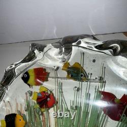 Vintage Murano Blown Glass 6 Fish Aquarium Half Moon Paperweight Art Rare READ