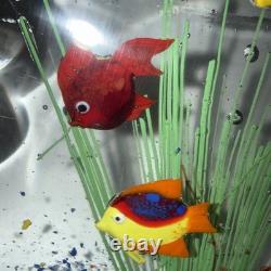 Vintage Murano Blown Glass 6 Fish Aquarium Half Moon Paperweight Art Rare READ