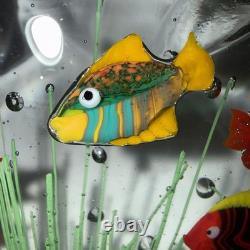 Vintage Murano Blown Glass 6 Fish Aquarium Half Moon Paperweight Art Rare READ
