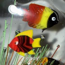 Vintage Murano Blown Glass 6 Fish Aquarium Half Moon Paperweight Art Rare READ