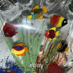Vintage Murano Blown Glass 6 Fish Aquarium Half Moon Paperweight Art Rare READ