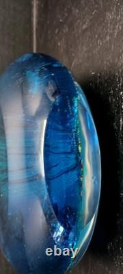 Vintage Murano Blown Glass Blue Gold Round Aquarium Multi Fish Art Glass 7 Dia