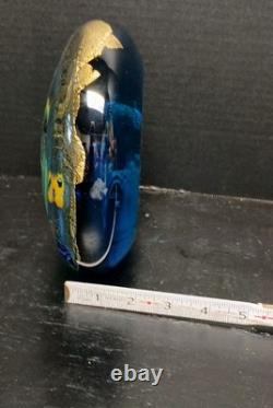 Vintage Murano Blown Glass Blue Gold Round Aquarium Multi Fish Art Glass 7 Dia