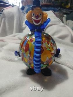 Vintage Murano Blown Glass Pot Belly Confetti Smiling Clown Made In Italy
