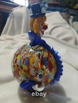 Vintage Murano Blown Glass Pot Belly Confetti Smiling Clown Made In Italy