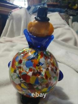 Vintage Murano Blown Glass Pot Belly Confetti Smiling Clown Made In Italy