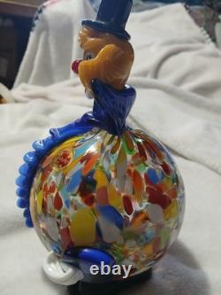 Vintage Murano Blown Glass Pot Belly Confetti Smiling Clown Made In Italy
