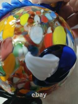 Vintage Murano Blown Glass Pot Belly Confetti Smiling Clown Made In Italy