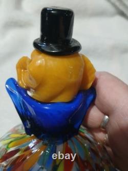 Vintage Murano Blown Glass Pot Belly Confetti Smiling Clown Made In Italy